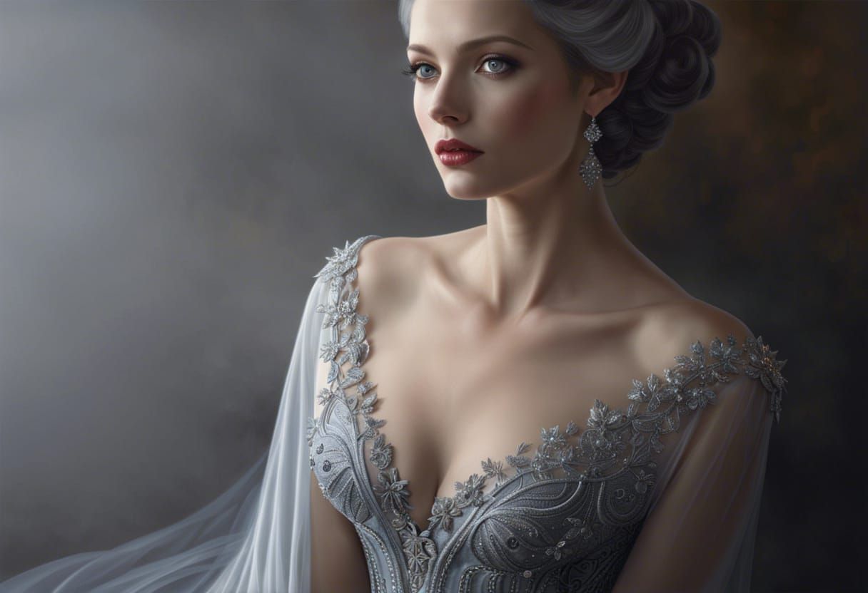 Ethereal Grey Lady Portrait with Luminous Skin