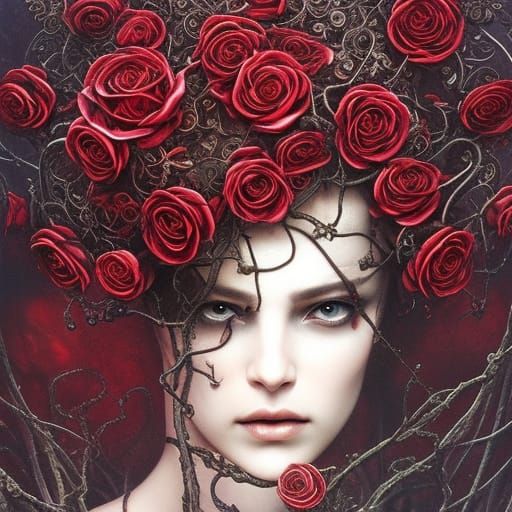 Metallic Rose Forest in Retrofuturistic Sci-Fi Style