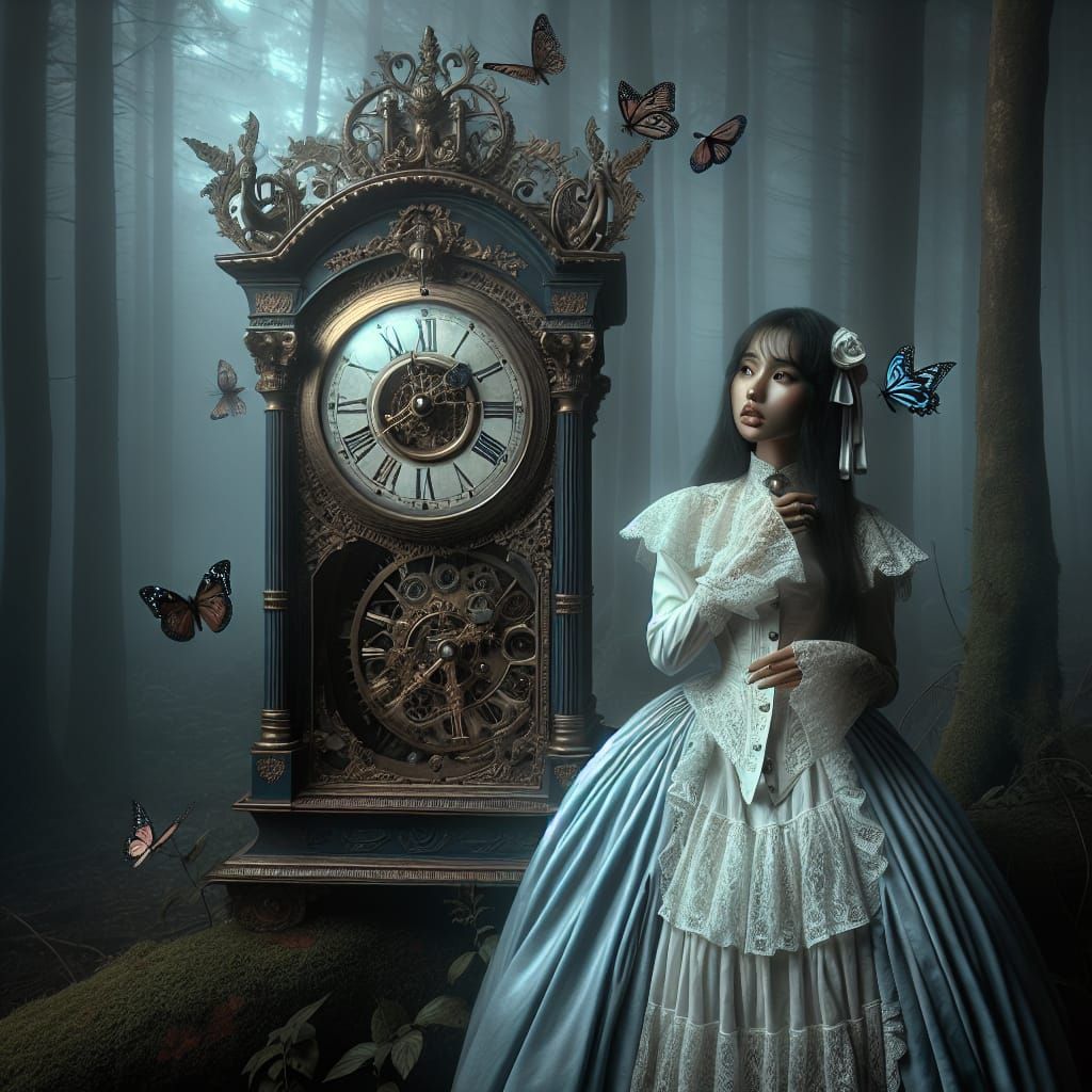 Steampunk Clock in Fairy Tale Forest