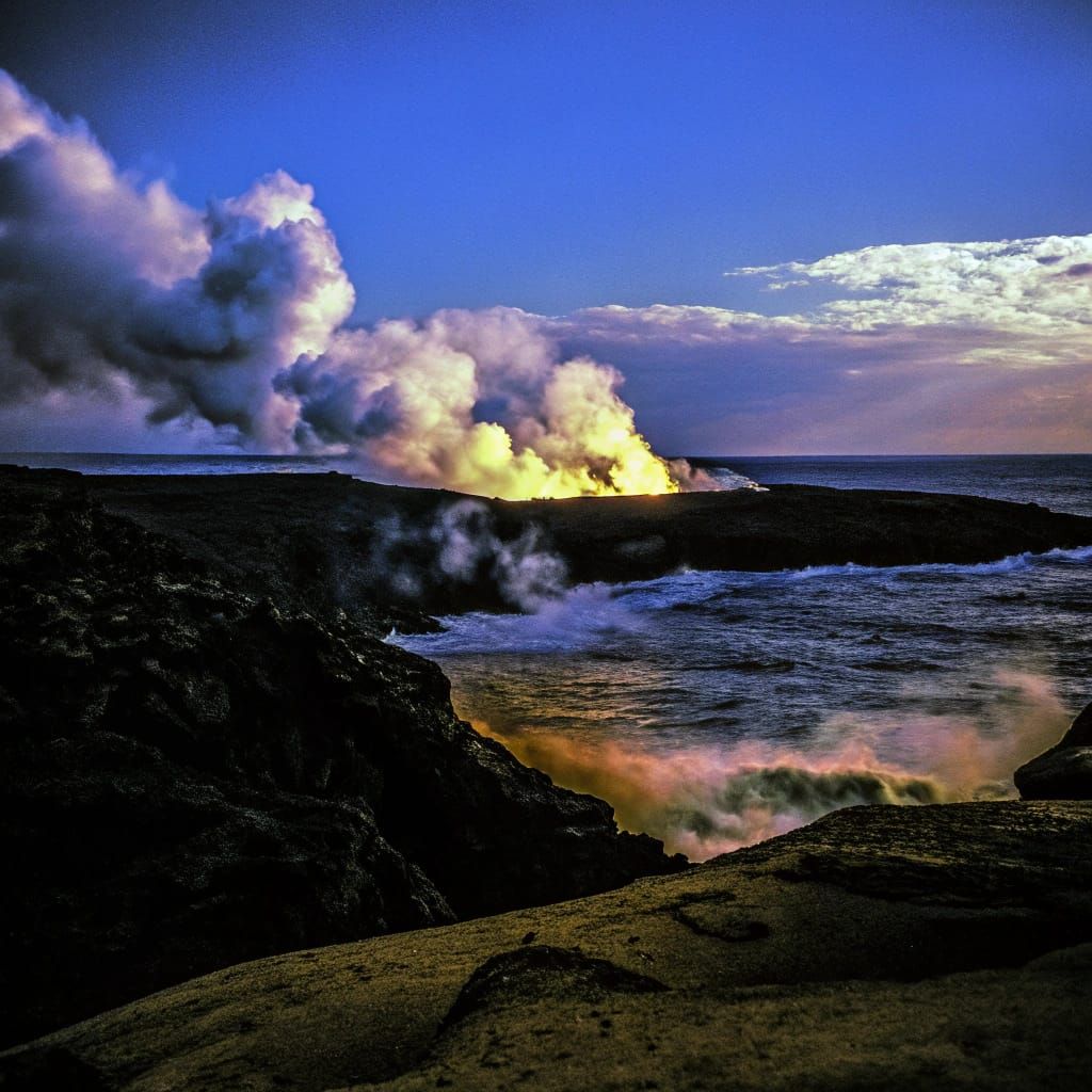 Volcano Eruption: Fiery Lava Meets Turquoise Ocean