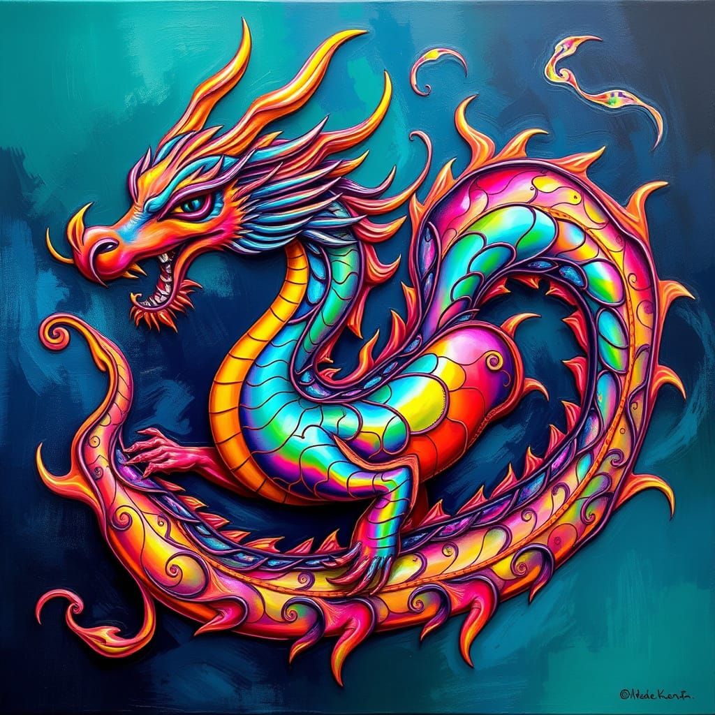 Vibrant, Expressive Dragon in Iridescent Hues