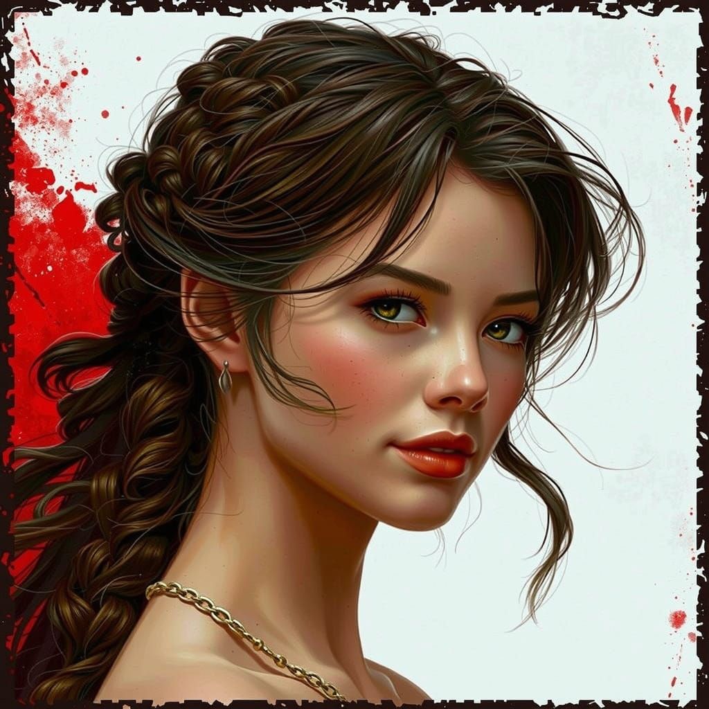 Elegant Portrait of a Young Woman in Bold, Distressed Red