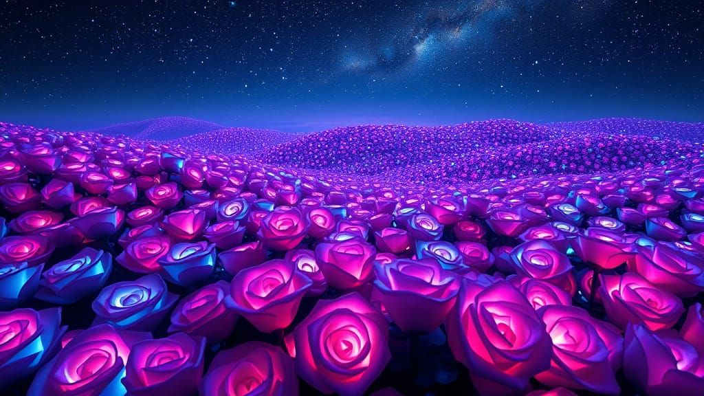 Celestial Rose Garden in Neon Bloom