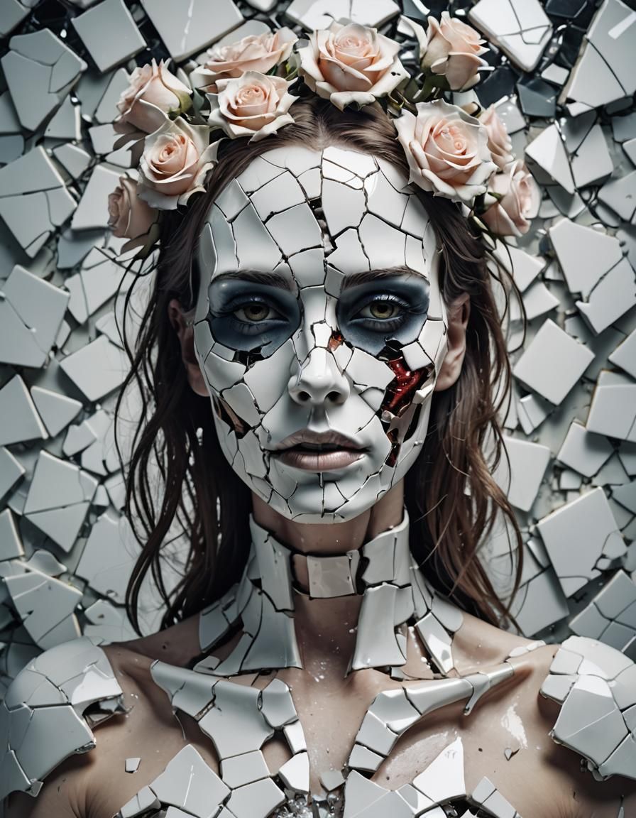 Broken Android Woman: Porcelain and Shattered Glass