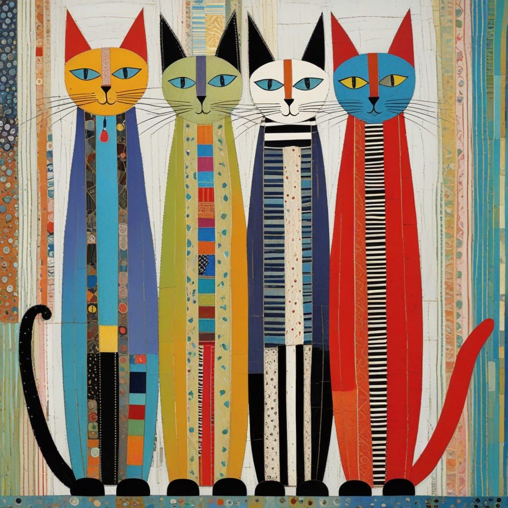 Tall Skinny Cats in Mixed Media Style