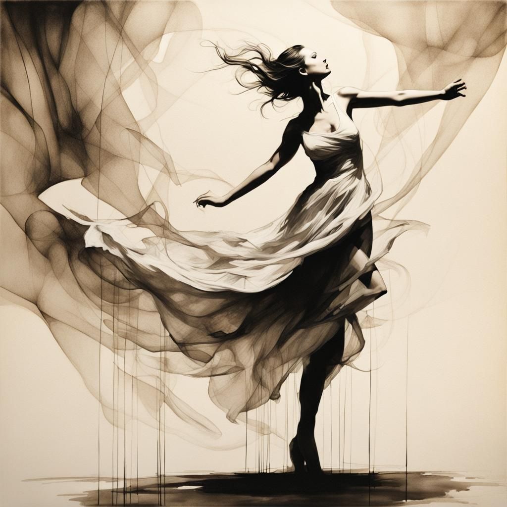 Fantasy Dancer in Dreamlike Ink Sketch