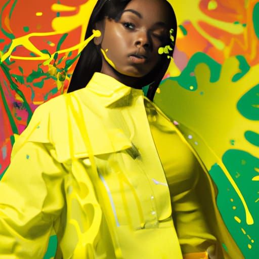 Young Black Female in Yellow Blazer: Hyperrealistic Splash A...
