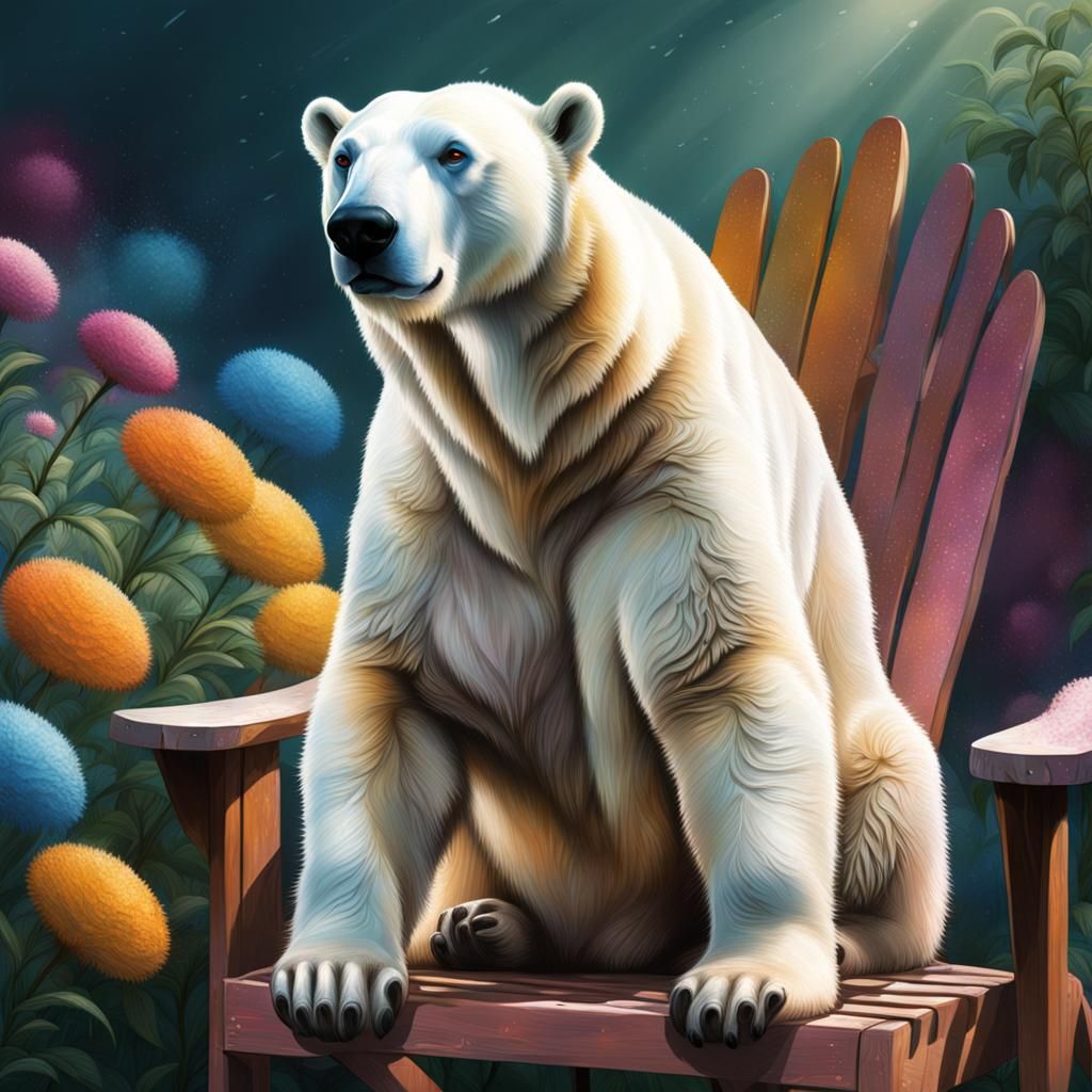 Hyperrealistic Polar Bear on Garden Chair