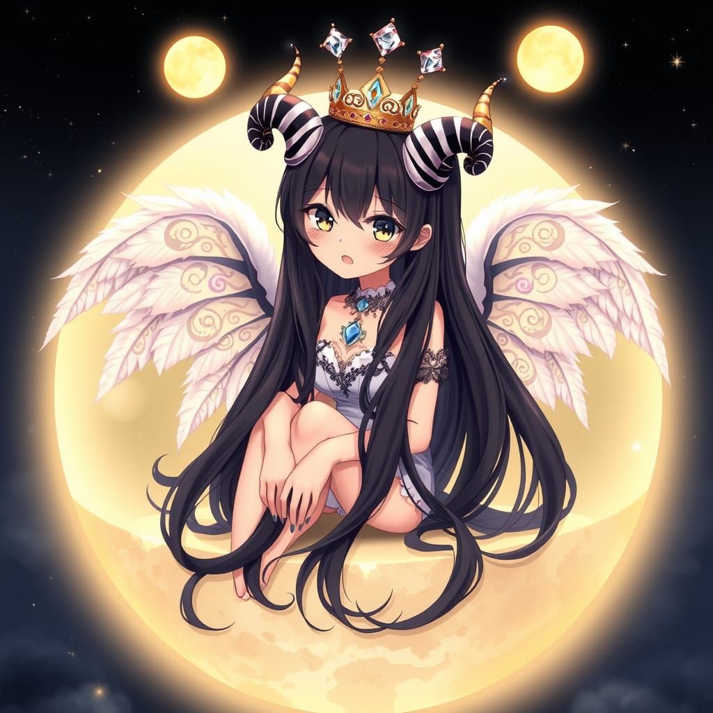 Anime Goddess with Celestial Horns and Wings
