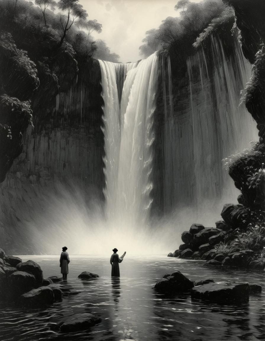 Underwater Waterfall in Théophile Steinlen Style