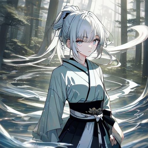 Ethereal Anime Lady in Misty Forest
