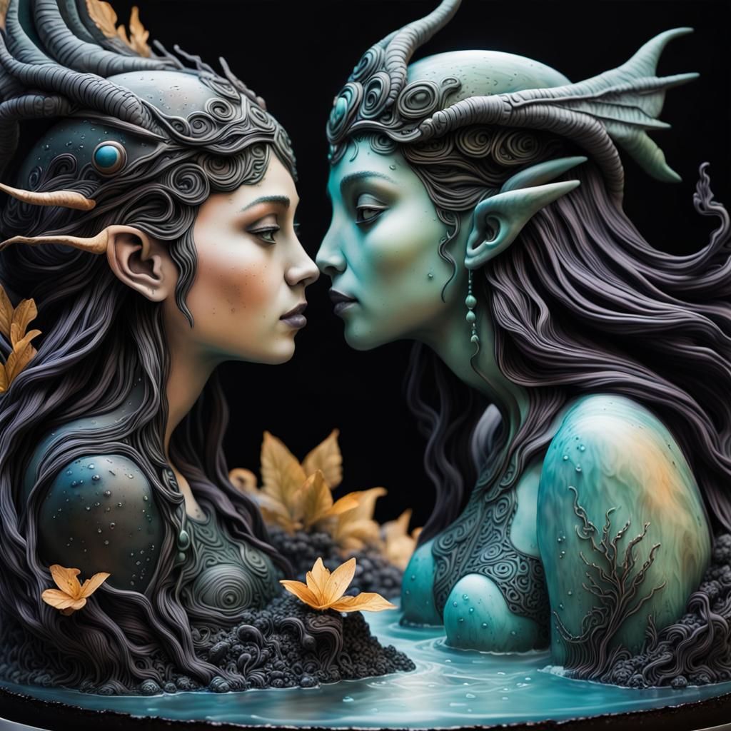 Goddesses Meet in Double Exposure Ink Art