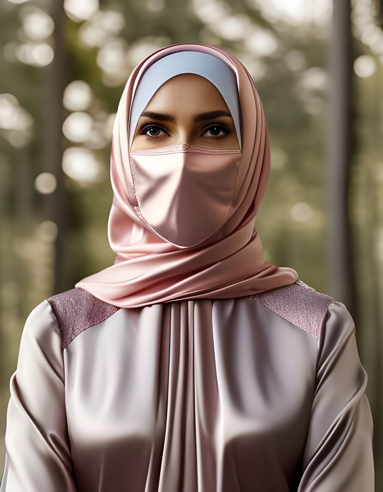 German Hijabi in Pink Satin with Golden Collar