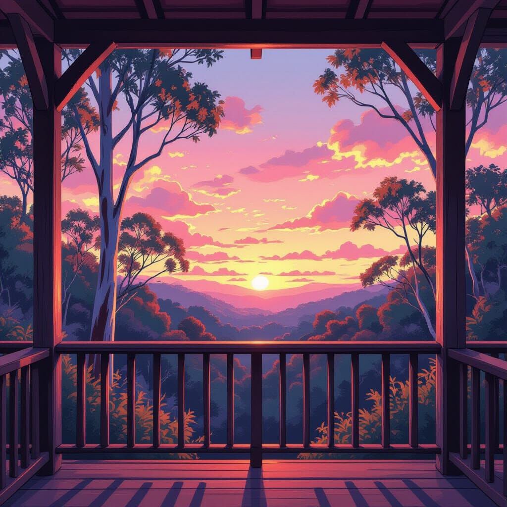 Australian Forest Sunset in Shinkai Anime Style