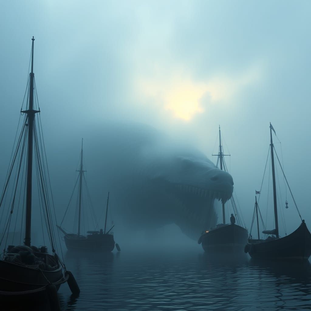 Colossal Sea Monster Lurking in Foggy Harbor