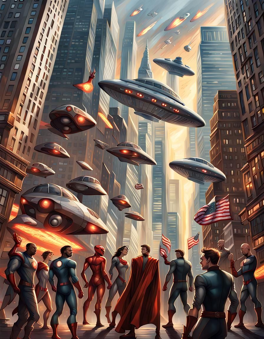 Superheroes fighting an alien invasion01