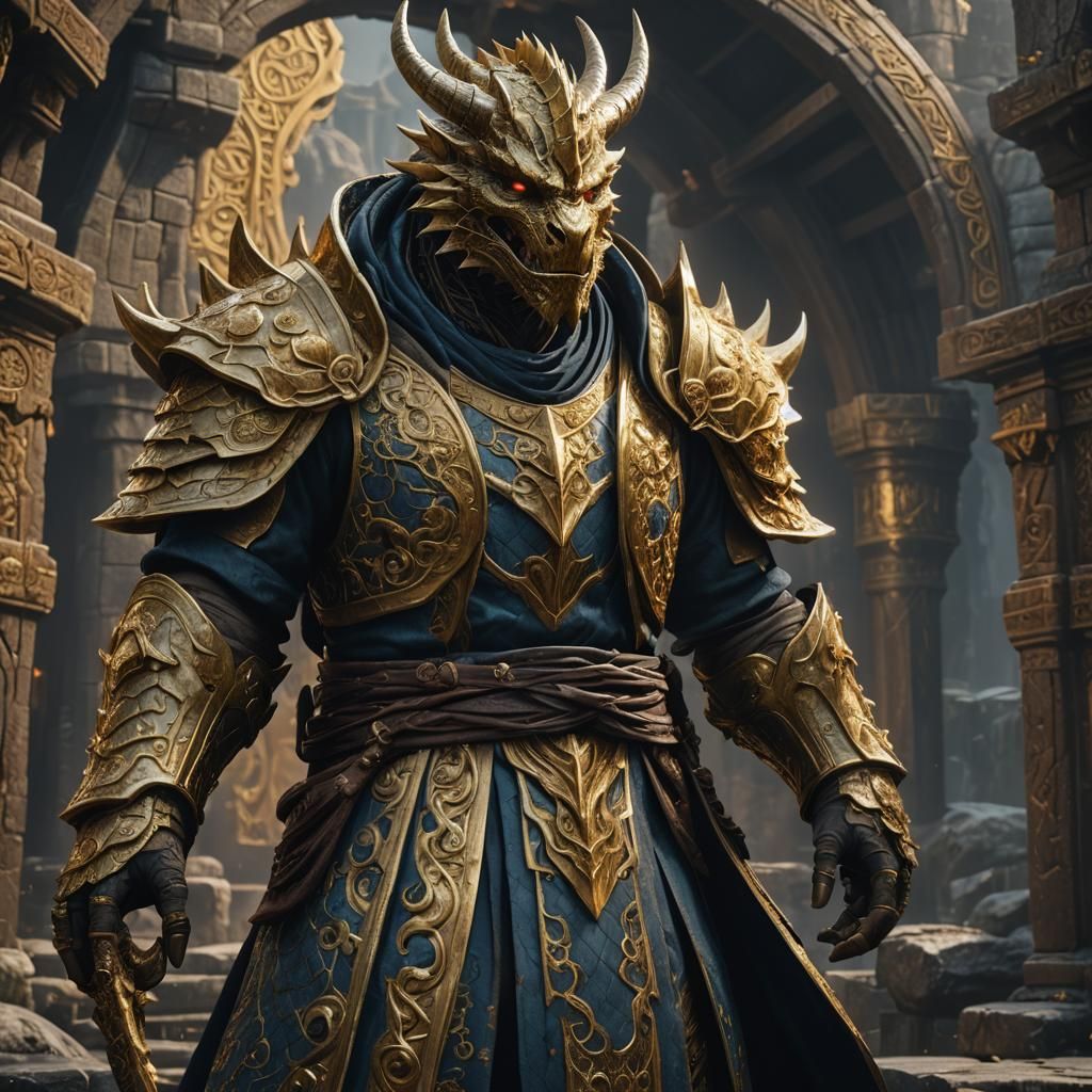Dragonborn in Gold Robe: Fantasy Concept Art