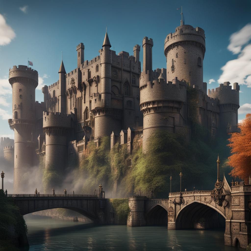 Fantastical Moving Fortress of London in Detailed Matte Pain...