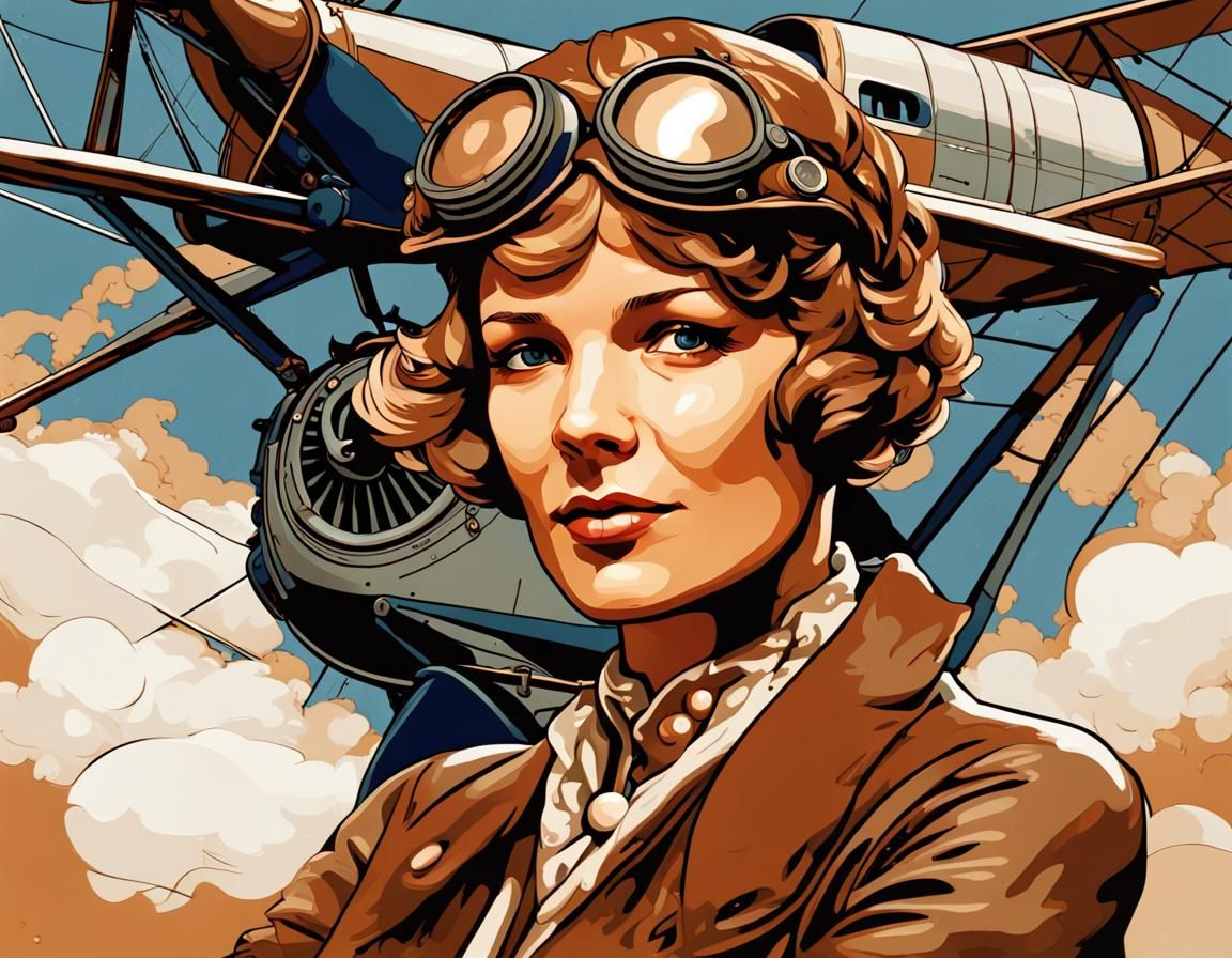 Steampunk Amelia Earhart Portrait in Art Nouveau Style
