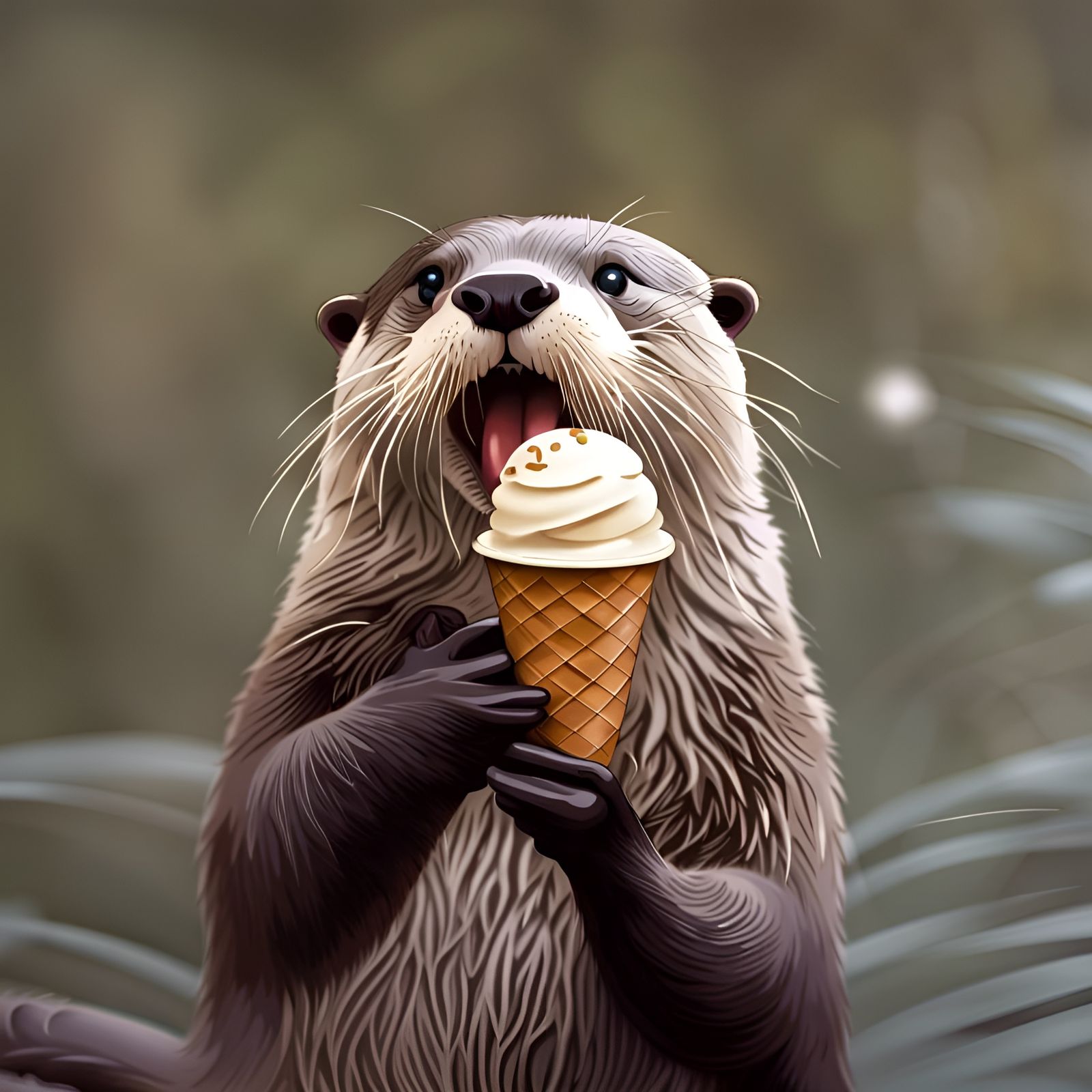 Playful Otter with Ice Cream Cone