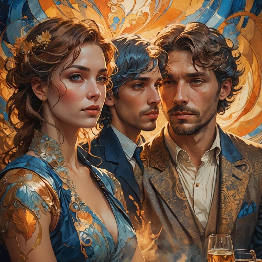 Bar Meeting in Art Nouveau Digital Painting