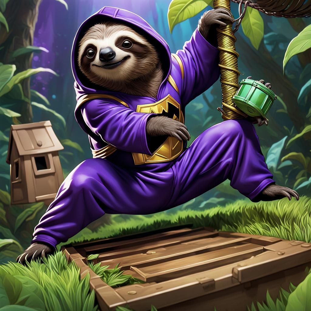 Superhero Sloth Rescues Mouse: Comic Book Art