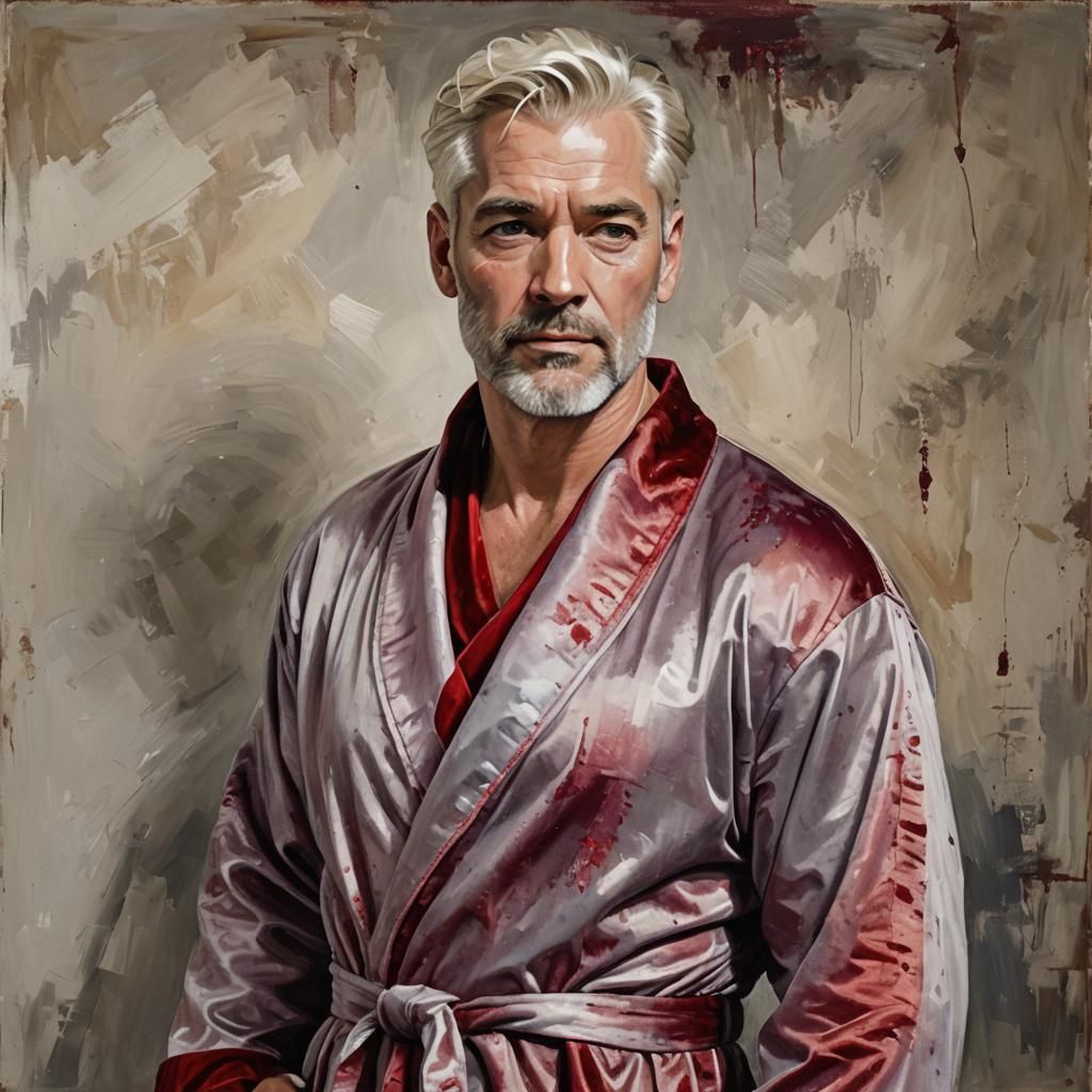 Silver Haired Man in Red Velvet Robe