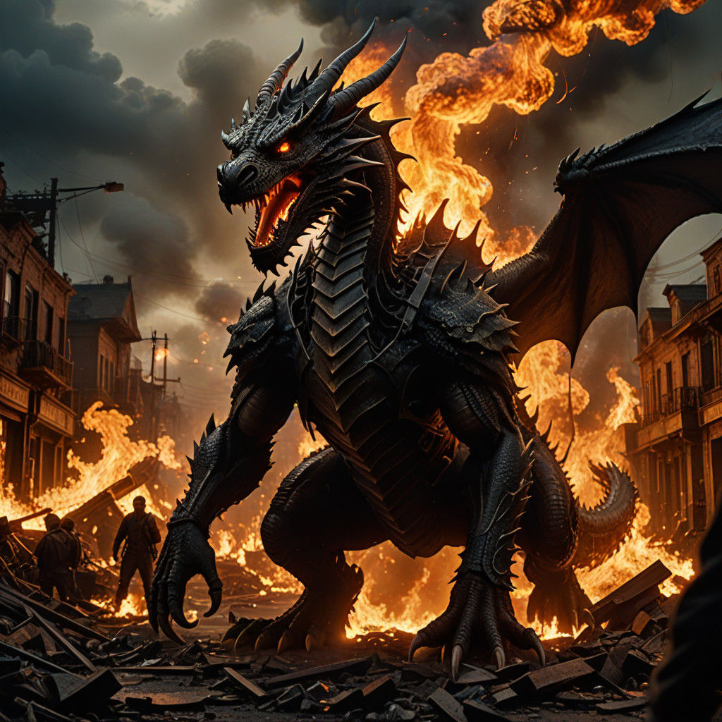 Epic Dragon Inferno Under Night Sky