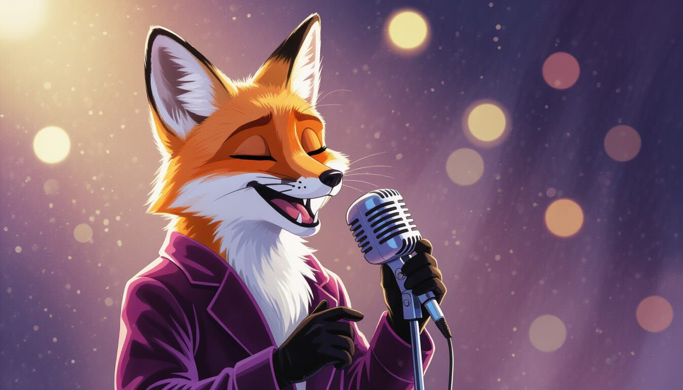 Anthropomorphic Fox Singer in Velvet DJ Outfit