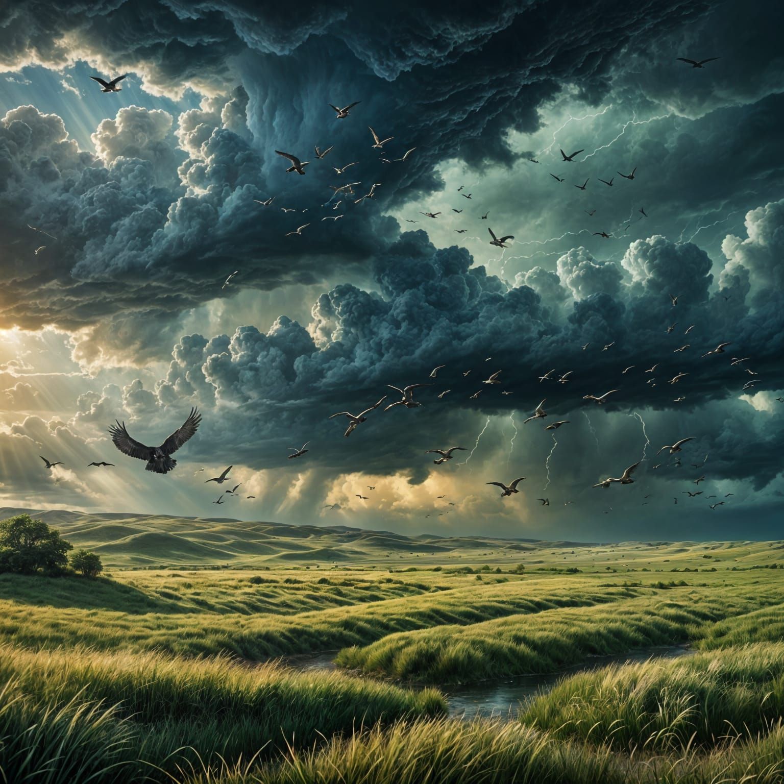 Storm Clouds Rolling Over Green Kansas Grasslands