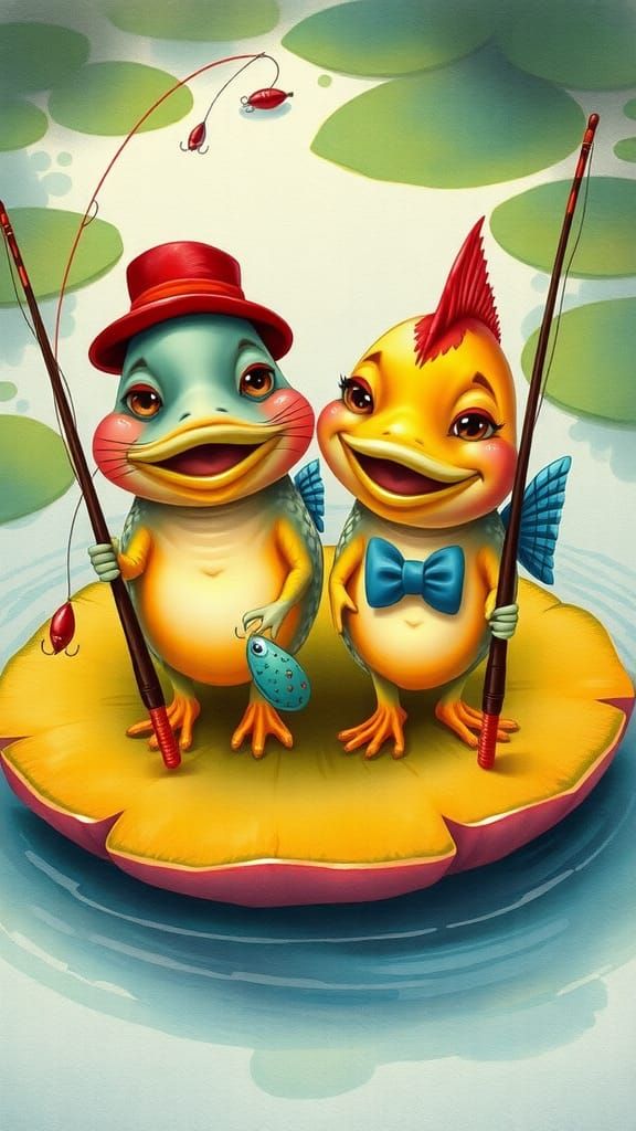 Playful Fish Friends Fishing: Children's Book Illustration