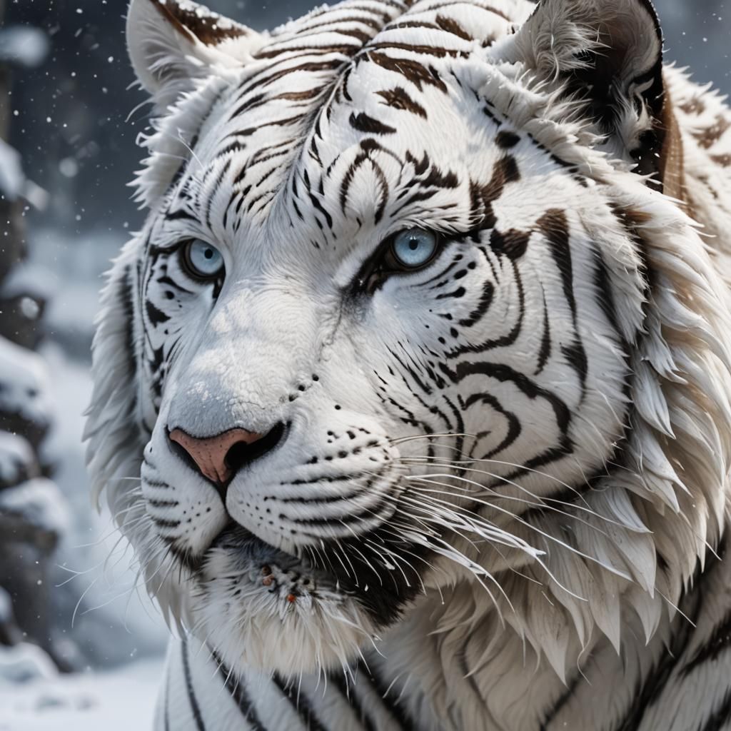 White Tiger in Snow: Detailed Anime Art