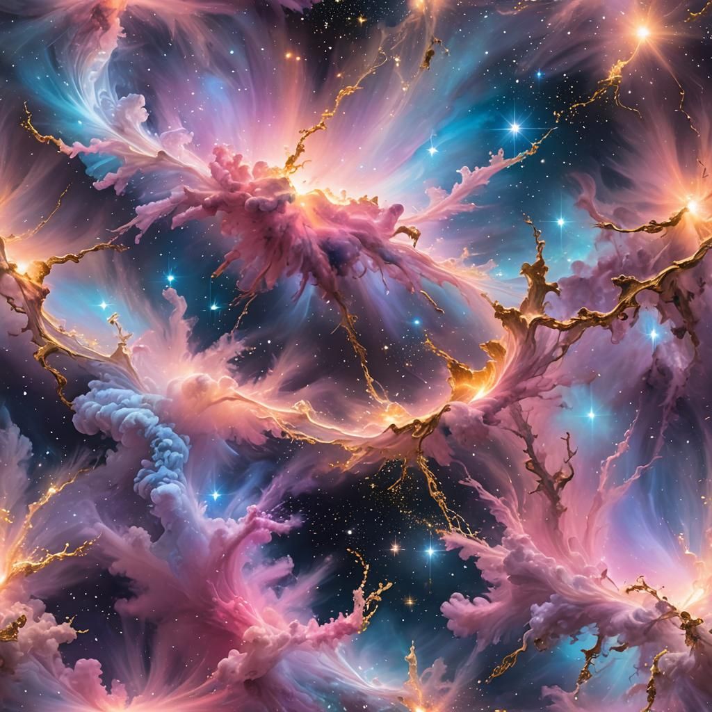 Ethereal Landscape with Iridescent Aura and Twinkling Stars