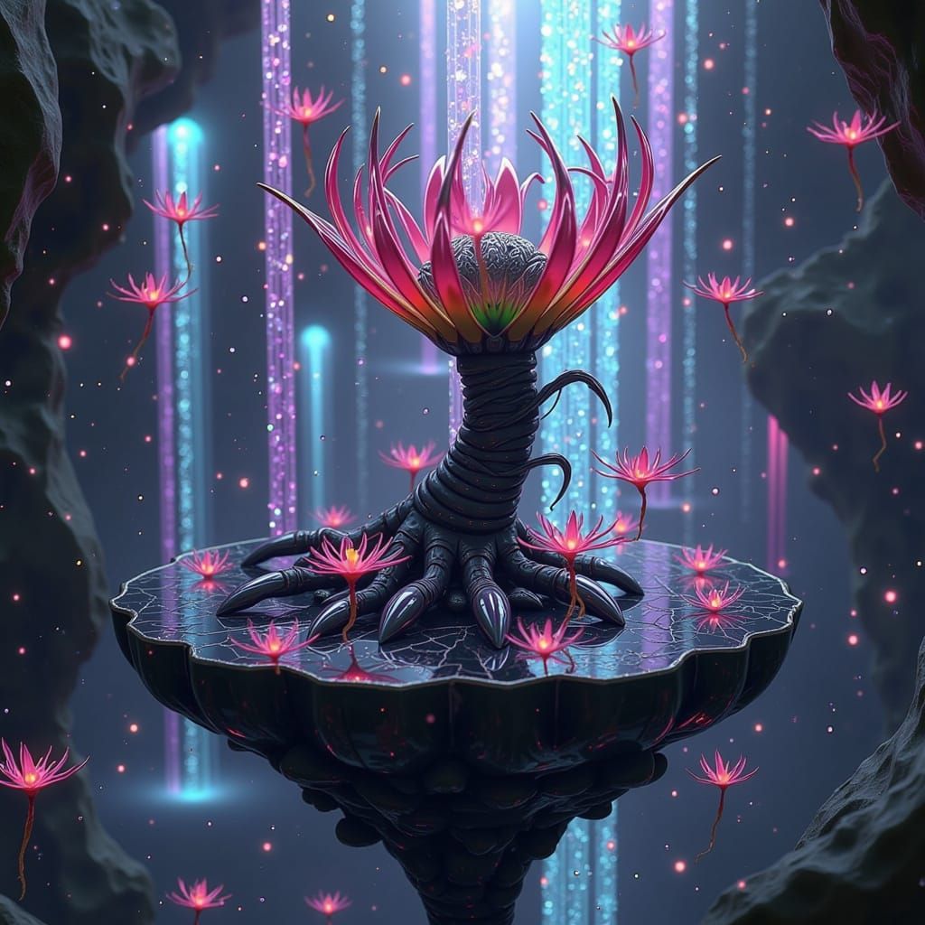 Biomechanical Fae Blooms from Obsidian Island in Ethereal Gl...