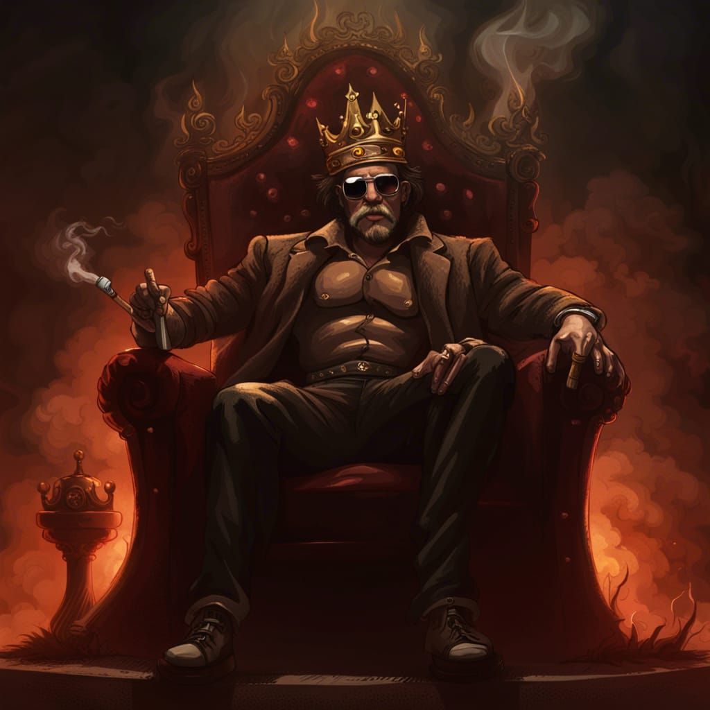 Hell King on Throne Smoking Cigar