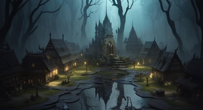 Miniature Fairy Village in Dark Fantasy Style