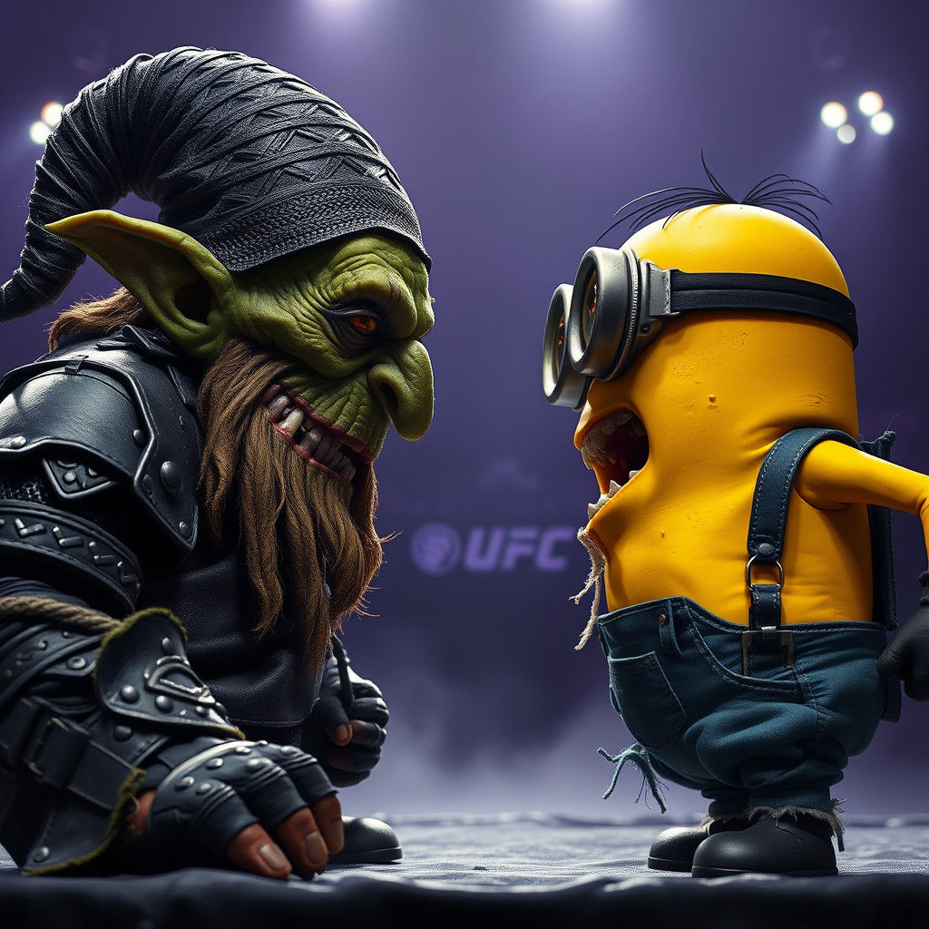 Gnome vs Minion UFC Faceoff in Art Nouveau Style