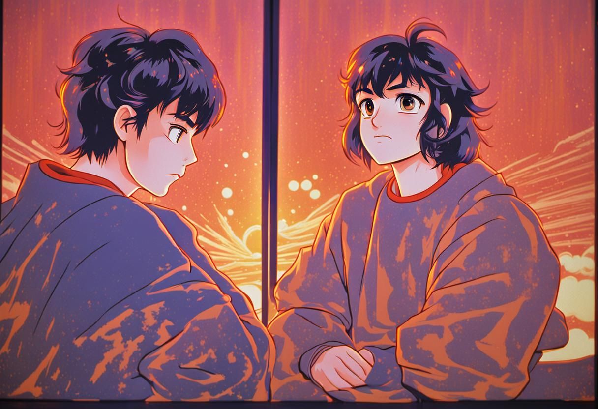 Retro Anime Portrait of Two Disappointed Figures