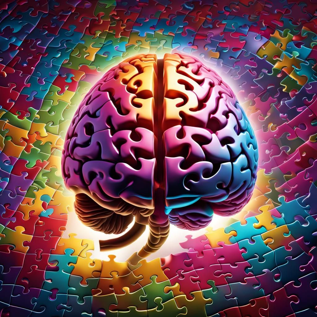 Brain Puzzle with Missing Piece in High Contrast