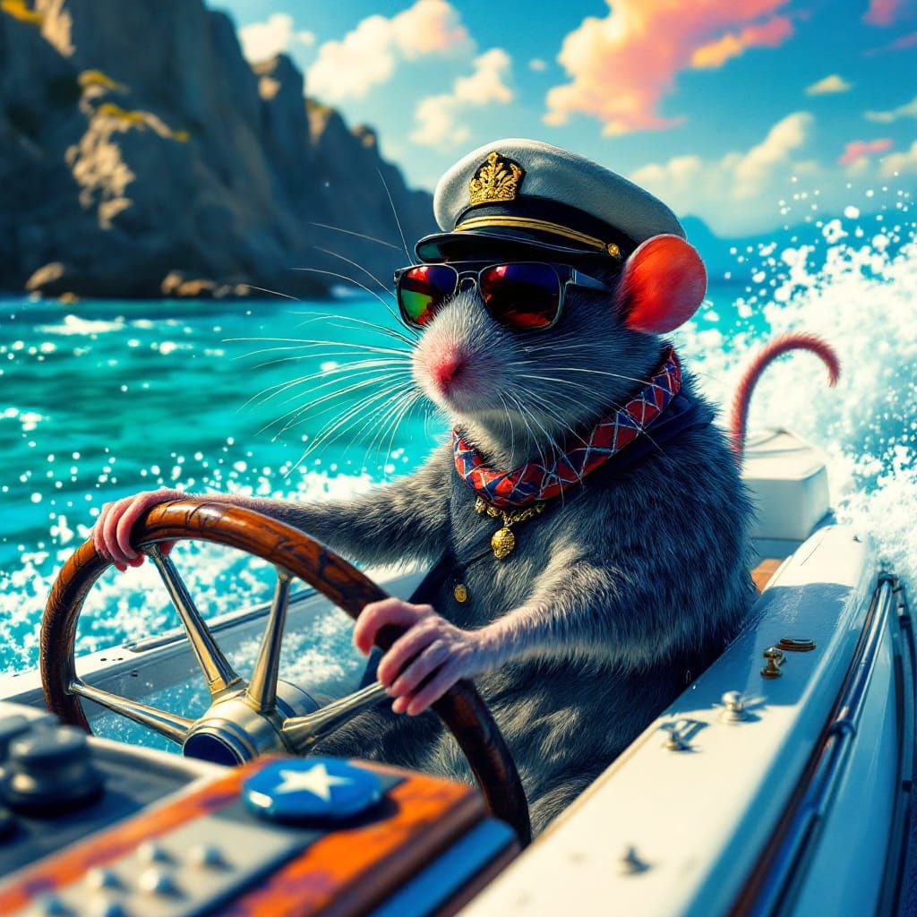 Sewer Rat Captain on Yacht, Cyberpunk Art