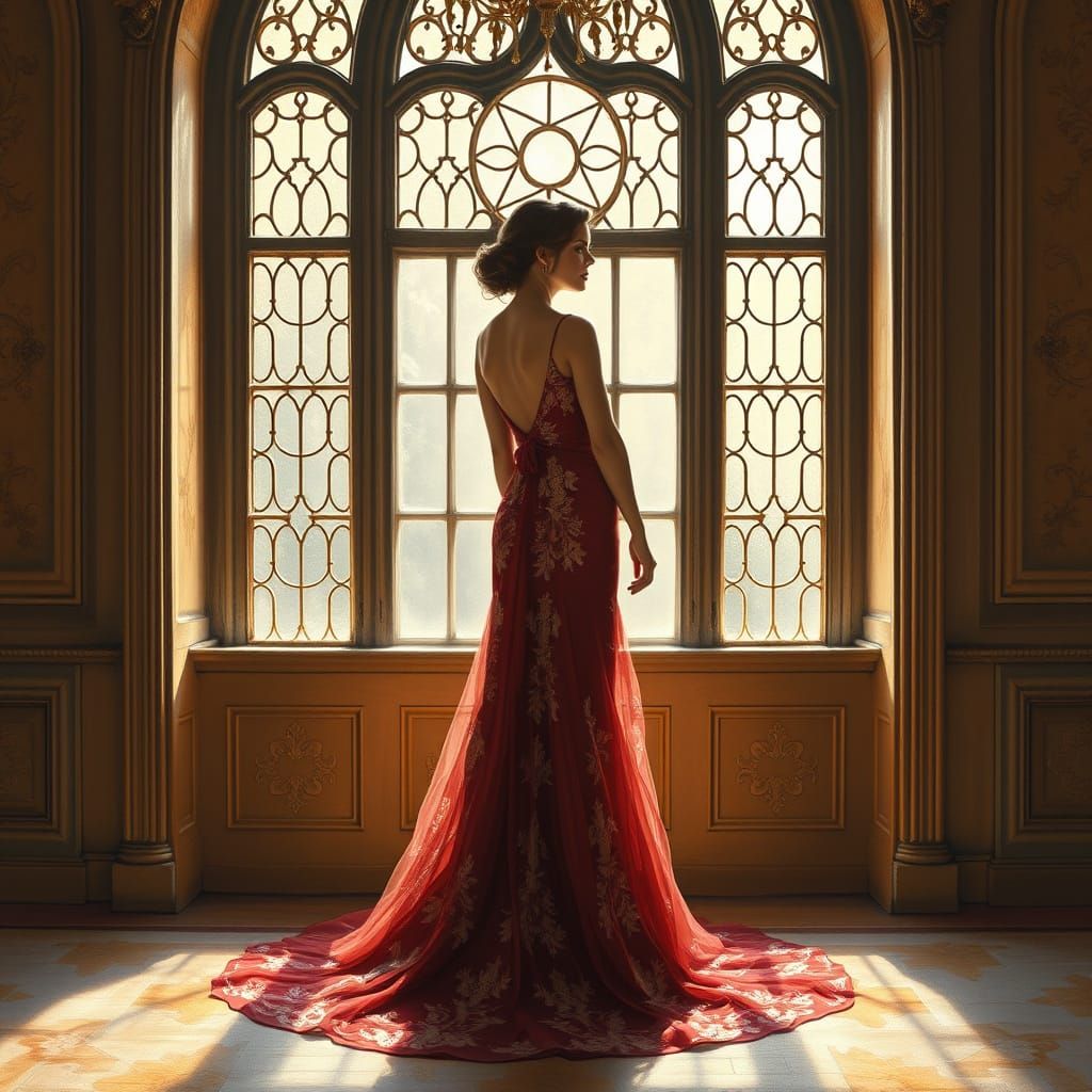 Elegant Woman Illuminated by Soft, Warm Light