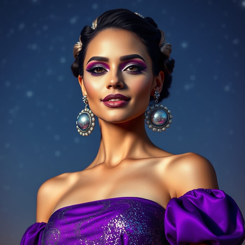 Woman in McQueen with Space Princess Makeup