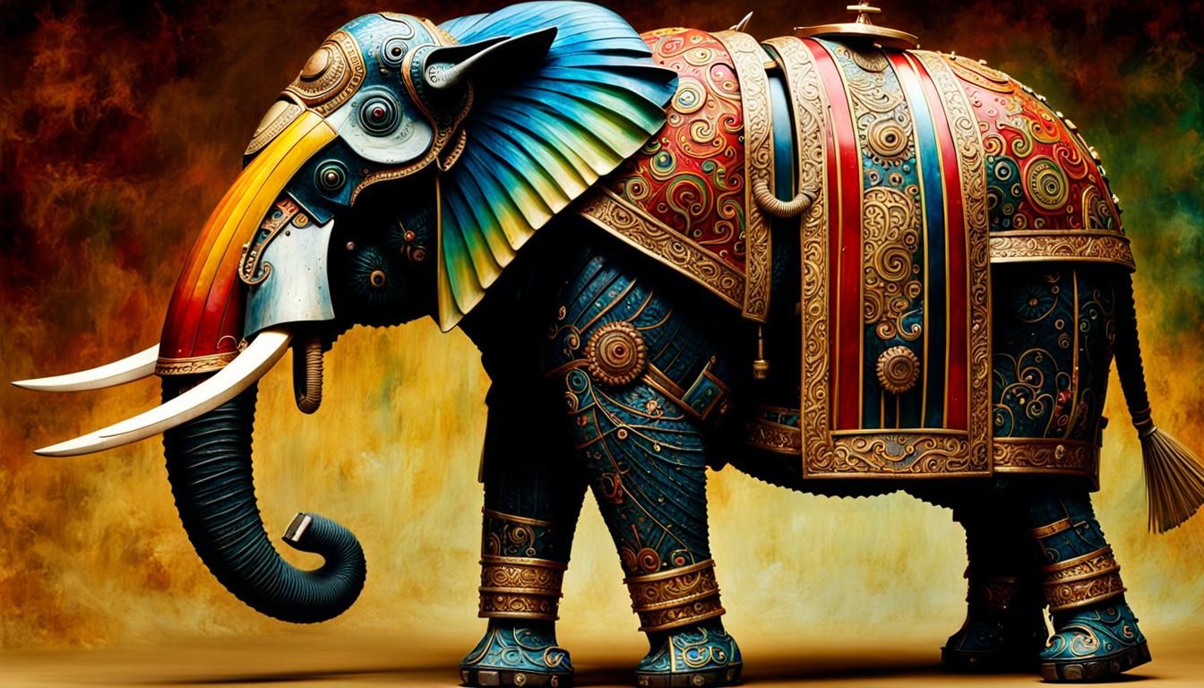 Anthropomorphic Samurai Elephant in Bone Armor