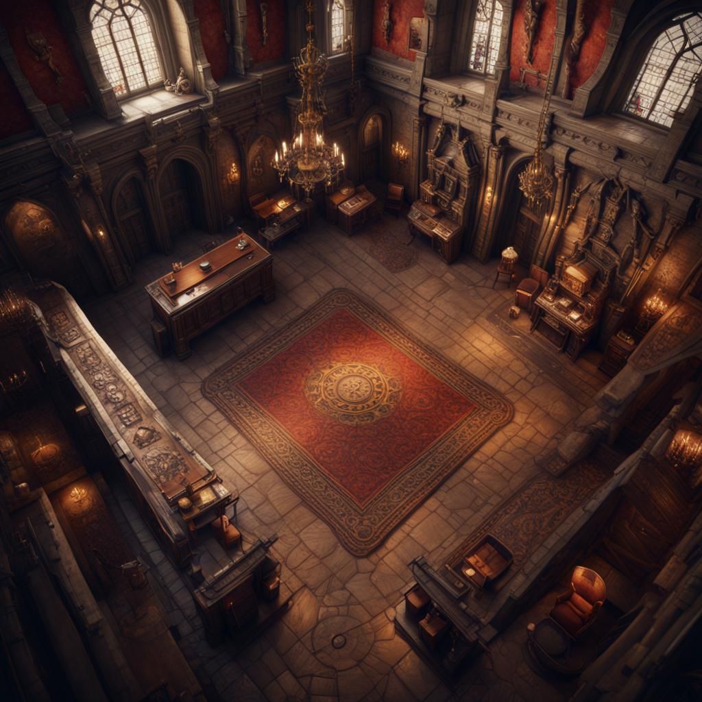 Castle Room Top View: Detailed Matte Painting