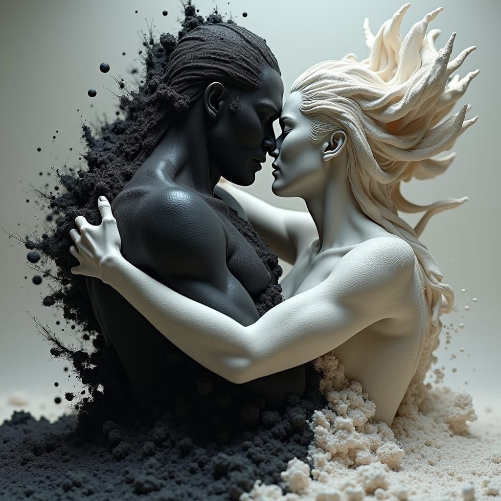 Turbulent Sand Figures Embrace in Ethereal Vortex