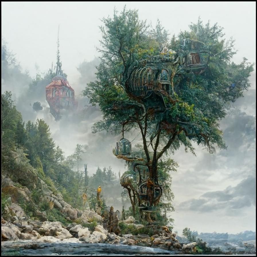 Detailed Treehouse with Neon Lighting