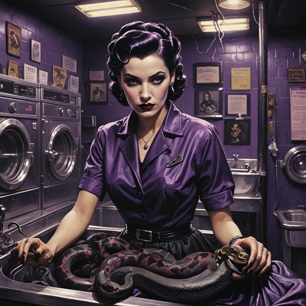 Gothic Woman with Snake in Dark Fantasy Noir