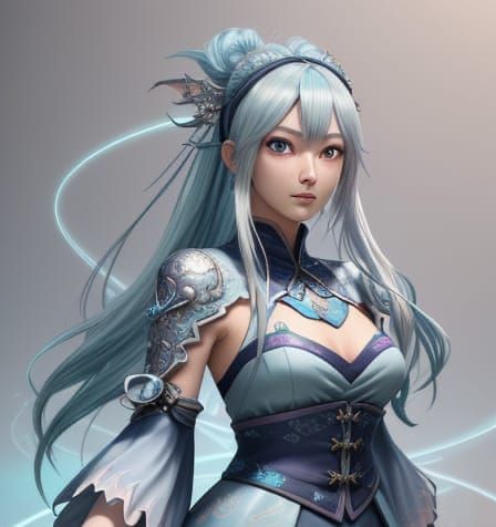 Vibrant Anime Portrait with Dragon Headband and Pastel Hues