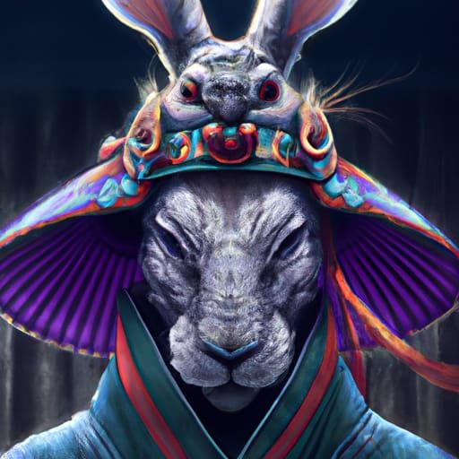 Rabbit Samurai Warrior Portrait in Detailed Concept Art