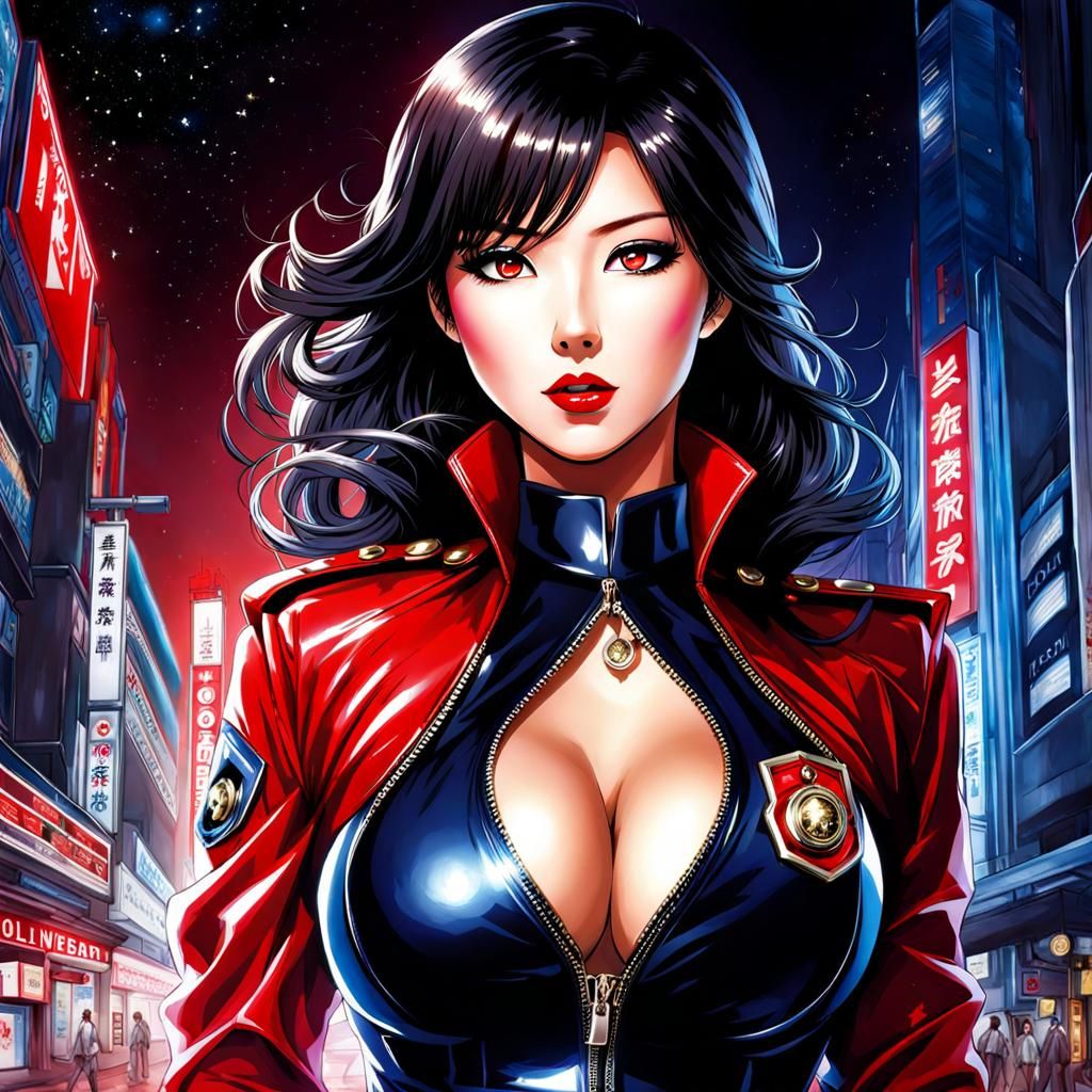 Beautiful Japan Policewoman in Cosmic Latex Style
